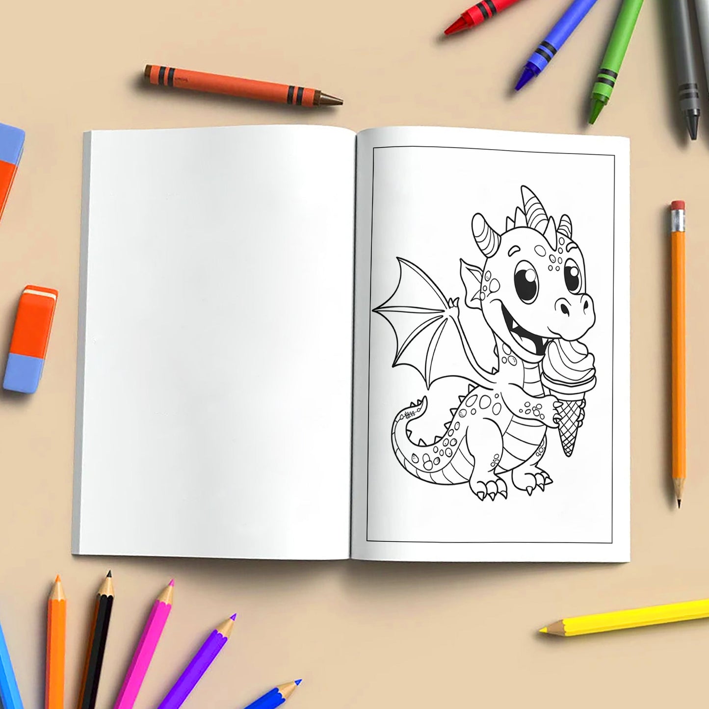 Magical Dino World Coloring Pages – 48 Pages – Cute Dinosaur Adventures, Bath Time and Magic Scenes – For Kids