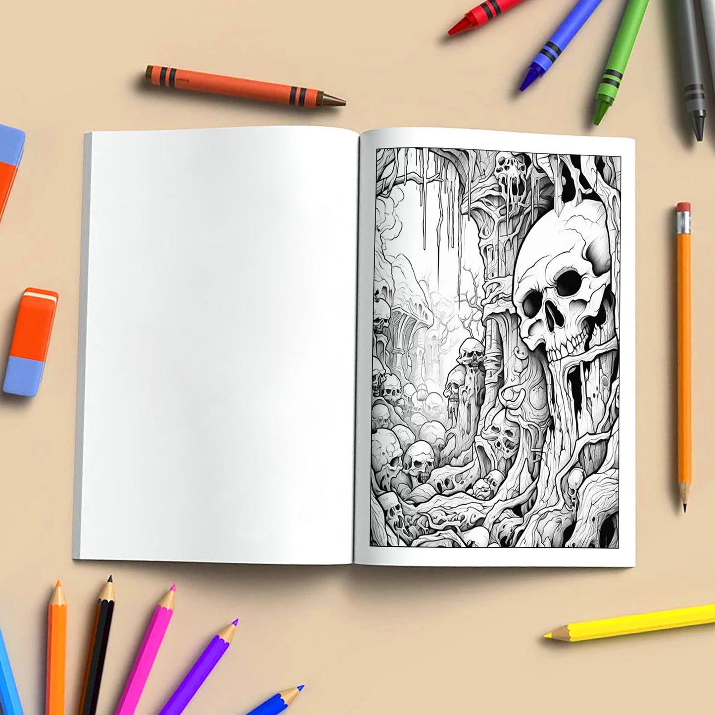 Whispers of the Dead Coloring Pages – 48 Gothic Skull Designs – For Adults