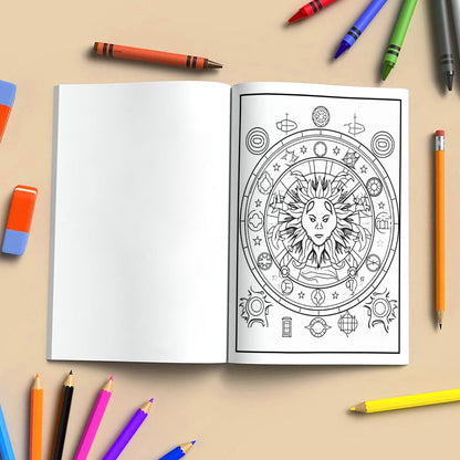 Zodiac Harmony Coloring Pages – 48 Pages – 12 Star Signs, Celestial Art, Spiritual Vibes – For Adults