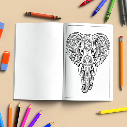 Majestic Elephants Mandala – Animal Coloring Pages – 48 Pages – Ornate Animal Designs, Bold Lines, Stress Relief – For Adults