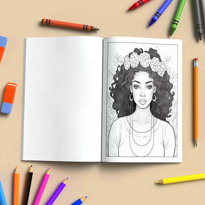 Blossom Queens Coloring Pages – 48 Floral Portraits of Black Women for Adults