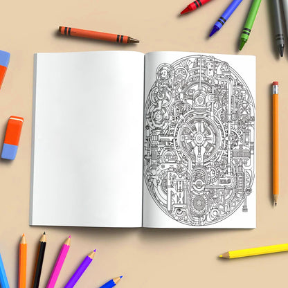 Gears and Pipes Mandala Coloring Pages – 48 Steampunk Machine Patterns for Adults
