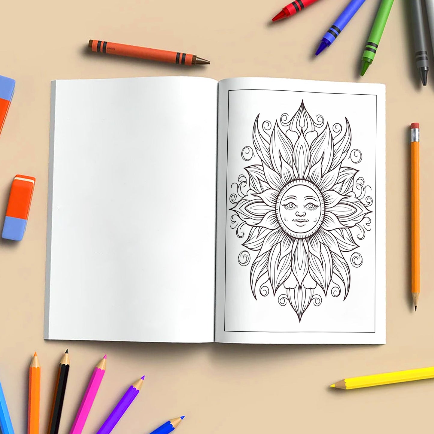 Celestial Radiance – Sun Mandala Coloring Pages – 48 Relaxing Designs for Adults