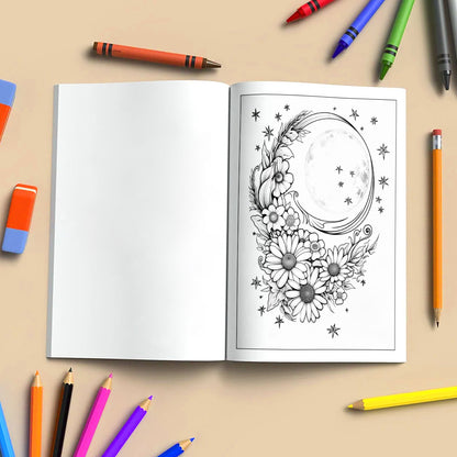Moonlit Garden Dreams Coloring Pages – 48 Floral & Celestial Designs for Adults
