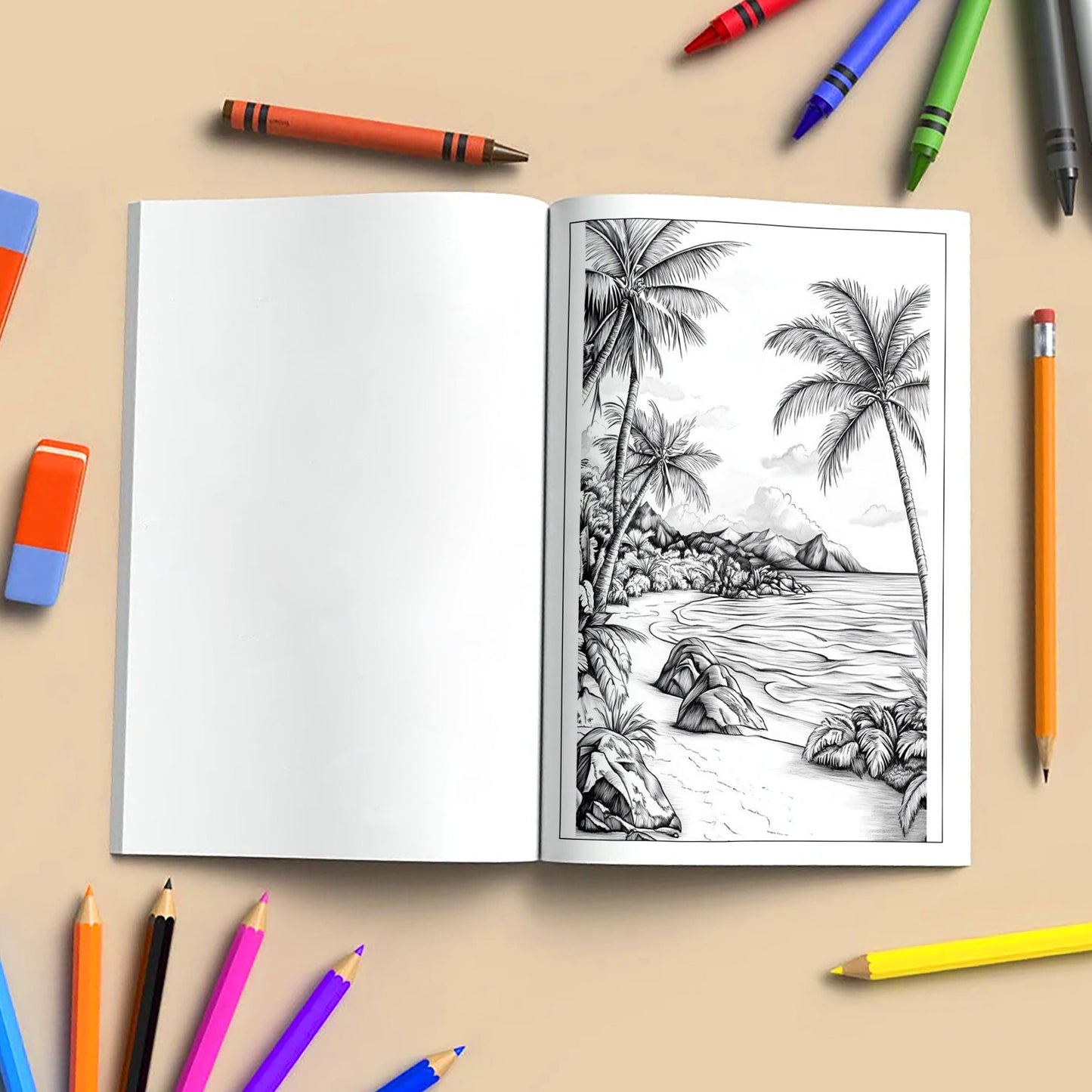 Tropical Shores of Hawaii Coloring Pages – 48 Beach Scenes and Island Life – For Adults