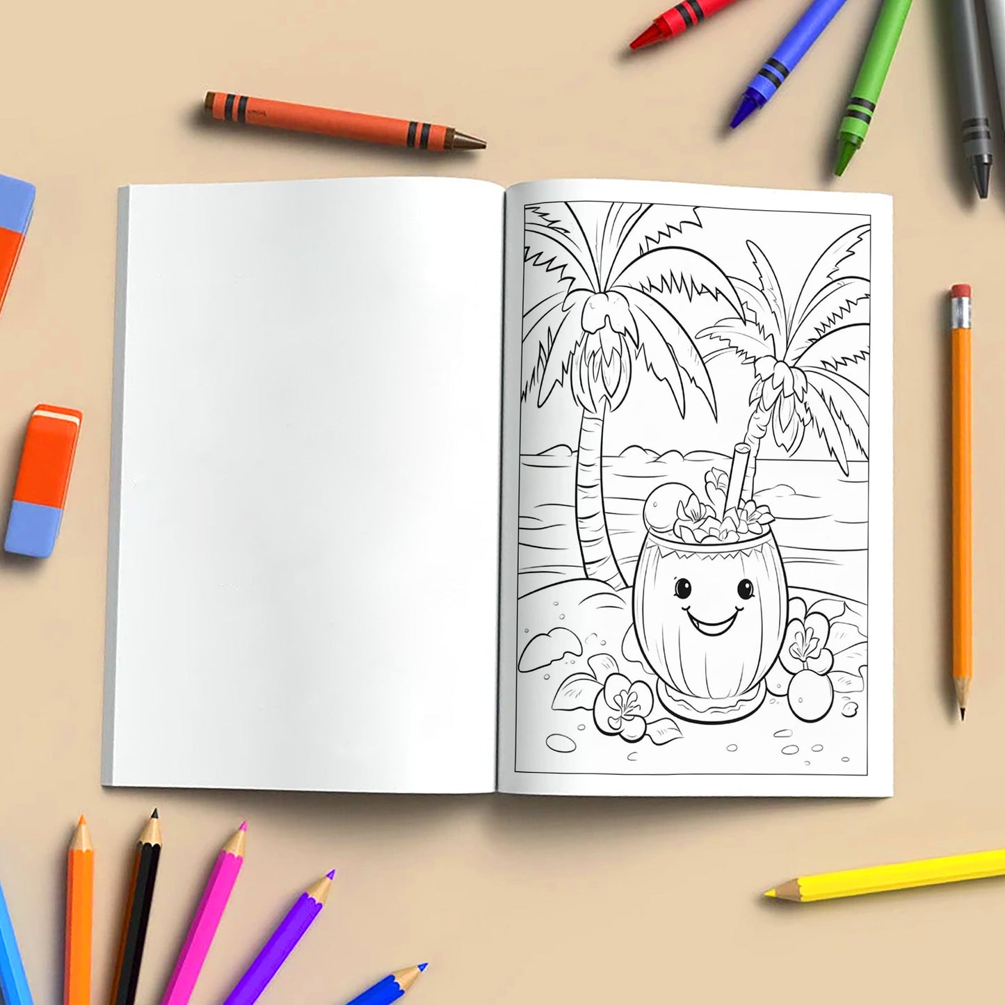 Tropical Whispers of Hawaii Coloring Pages – 48 Serene Island Scenes with Flamingos, Coconuts, and Cats – For Adults