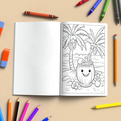 Tropical Whispers of Hawaii Coloring Pages – 48 Serene Island Scenes with Flamingos, Coconuts, and Cats – For Adults