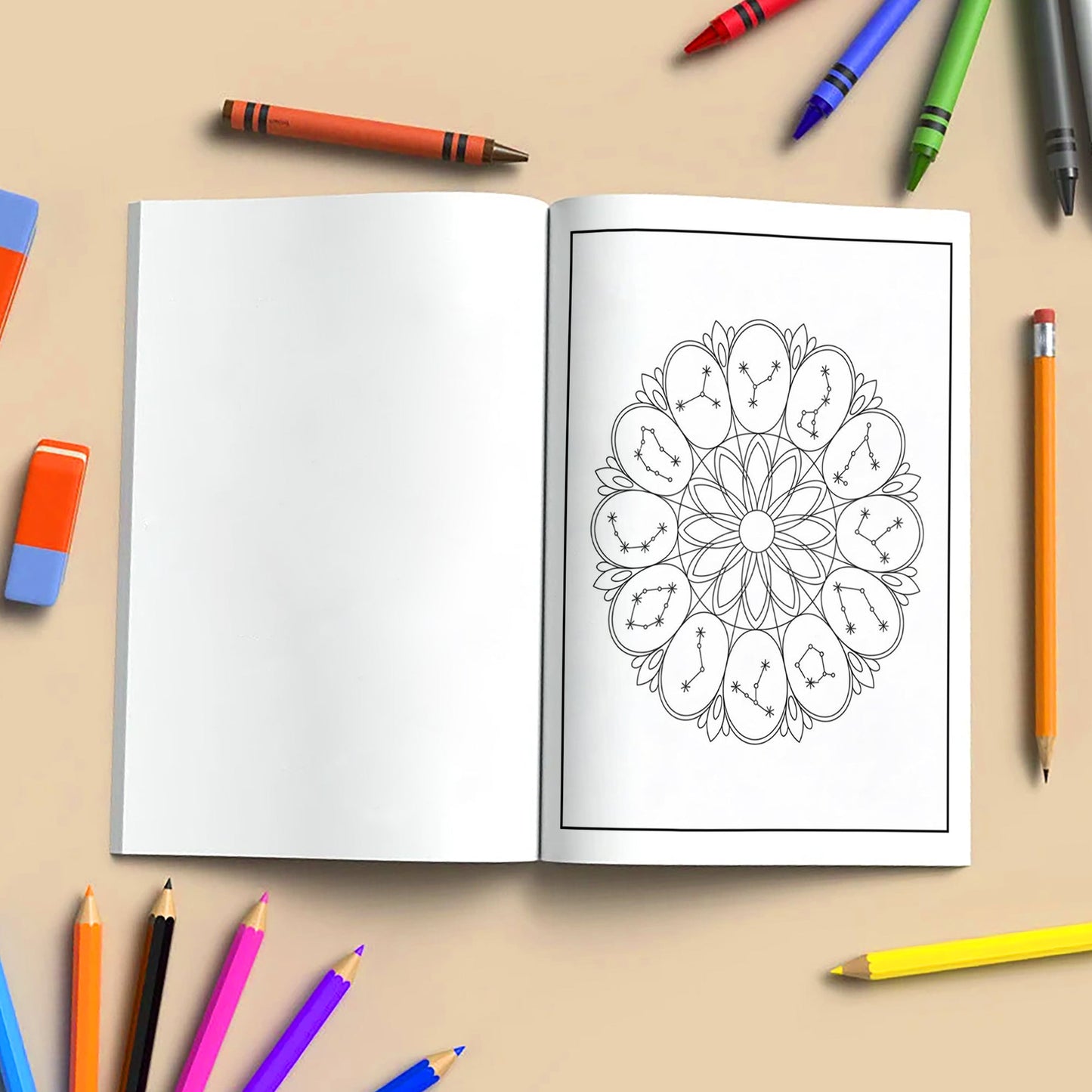 Zodiac Mandalas Coloring Pages – 48 Pages – Celestial Symbols & Constellation Designs for Adults