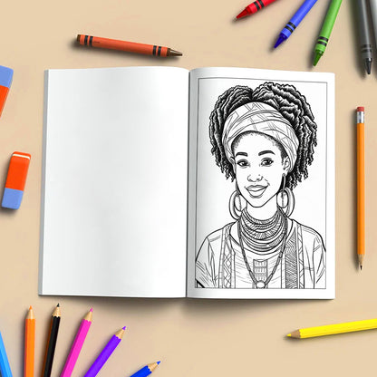 Black Beauty Blooms Coloring Pages – 48 Elegant Portraits of Black Girls for Adults