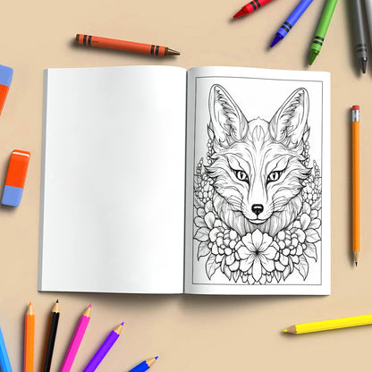 Blooming Fox Coloring Pages – 48 Pages – Charming Foxes, Floral Harmony, Forest Designs – For Adults