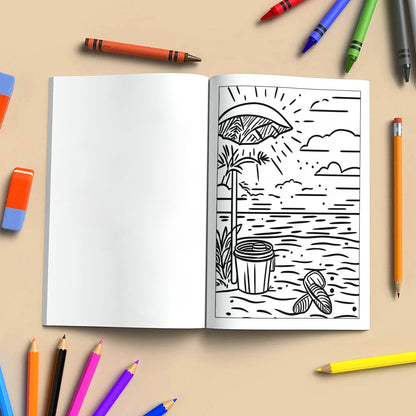 Coastal Joy Hawaii Coloring Pages – 48 Pages – Tropical Fun, Surfboards, Sea Life – For Kids