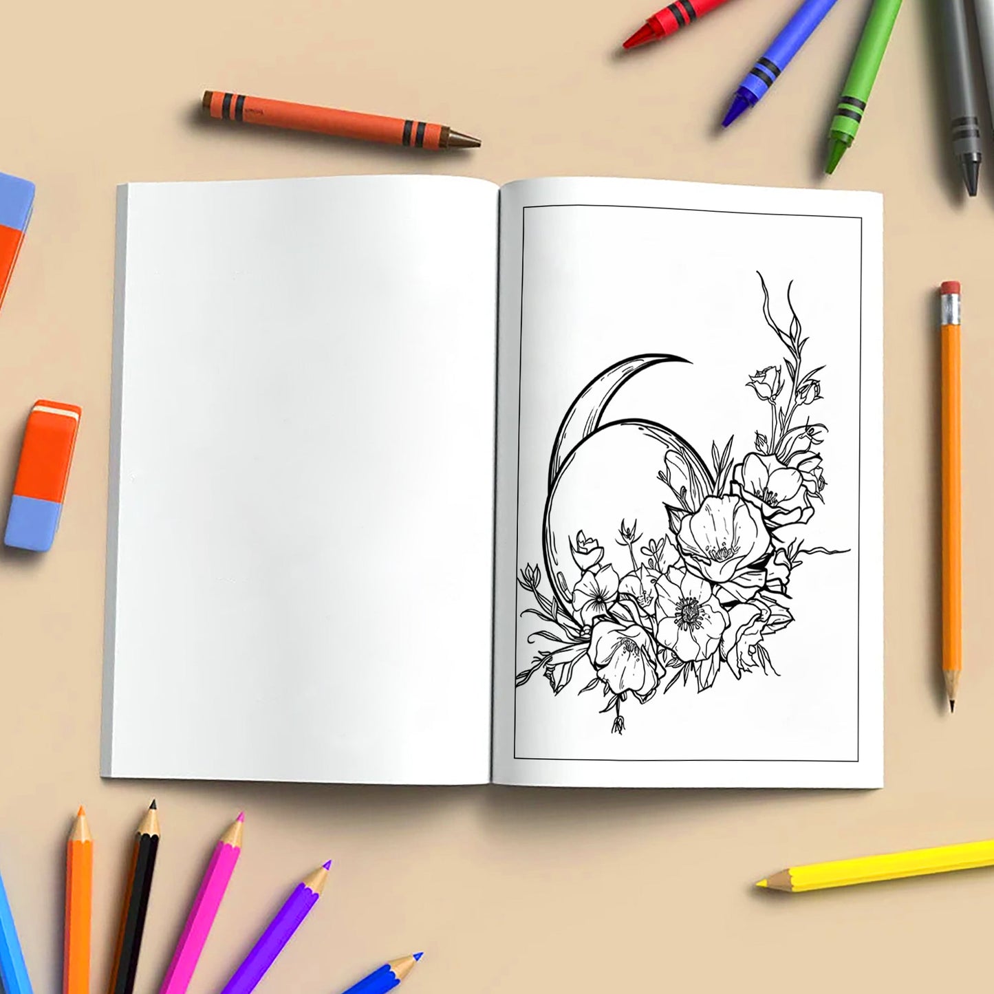 Midnight Blossoms Coloring Pages – 48 Pages – Enchanted Flowers, Starry Sky, Moonlit Scenes – For Adults
