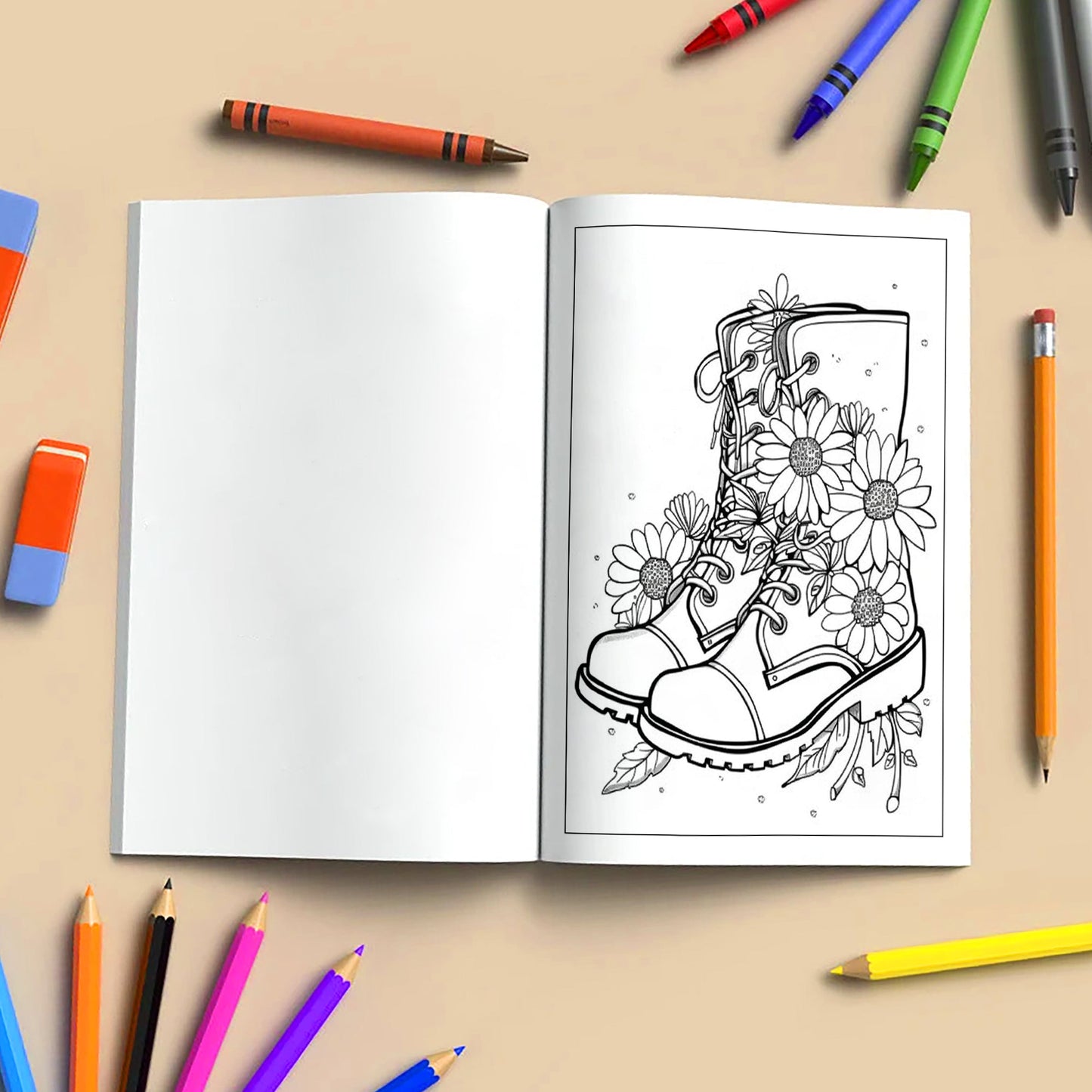 Daisy Steps Coloring Pages – 48 Charming Flower & Boot Illustrations for Adults