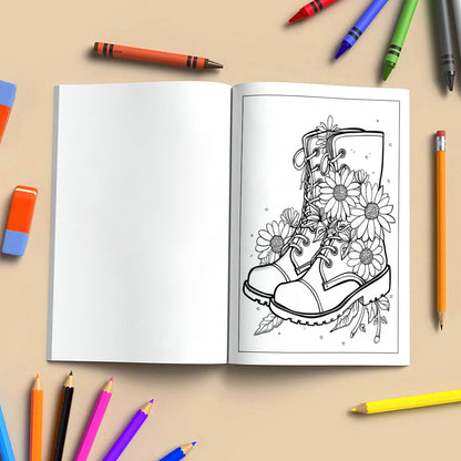 Daisy Steps Coloring Pages – 48 Charming Flower & Boot Illustrations for Adults