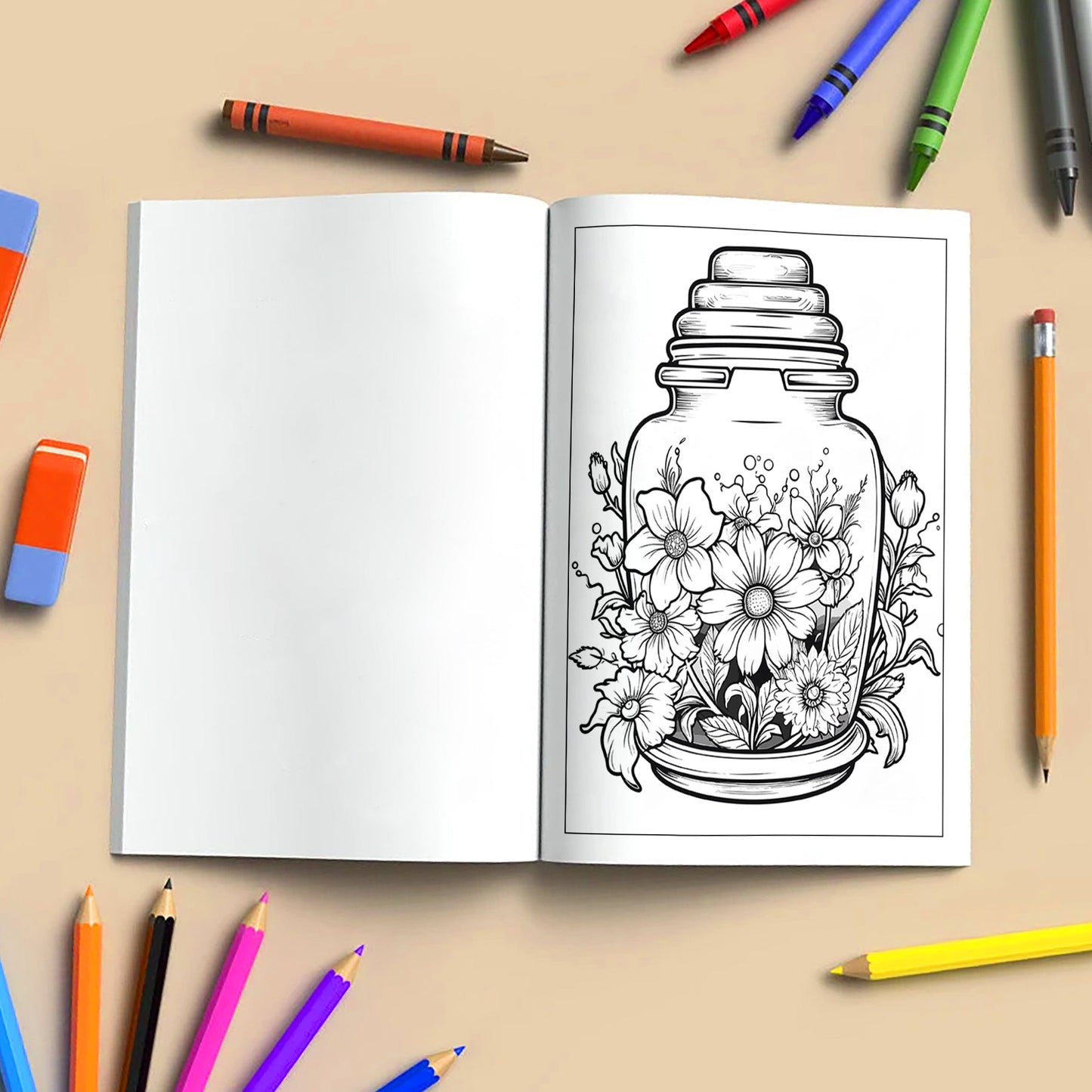 Garden in a Jar Coloring Pages – 48 Pages – Flower Jars, Nature Terrarium Scenes – For Adults