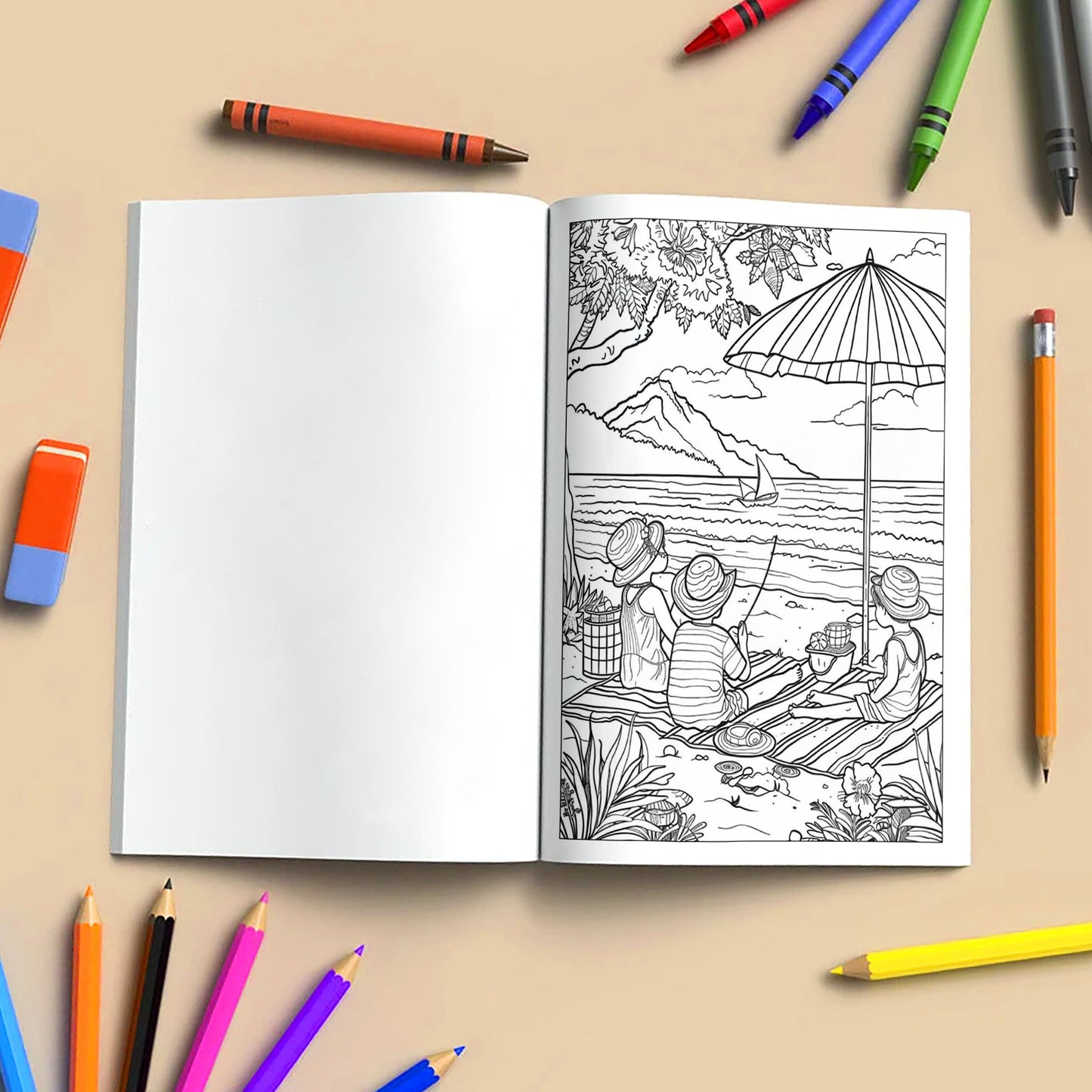 Coastal Days in Hawaii – Hawaii Coloring Pages – 48 Pages – Scenic, Calm, Summer Vibes – For Adults