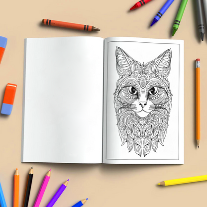 Mystic Cats – Mandala Coloring Pages – 48 Pages – Intricate Feline Patterns, Stress-Relieving Designs – For Adults