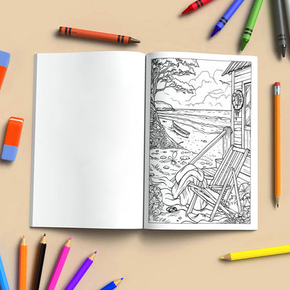 Relaxing Hawaii Shores Coloring Pages – 48 Serene Coastal Views for Adults
