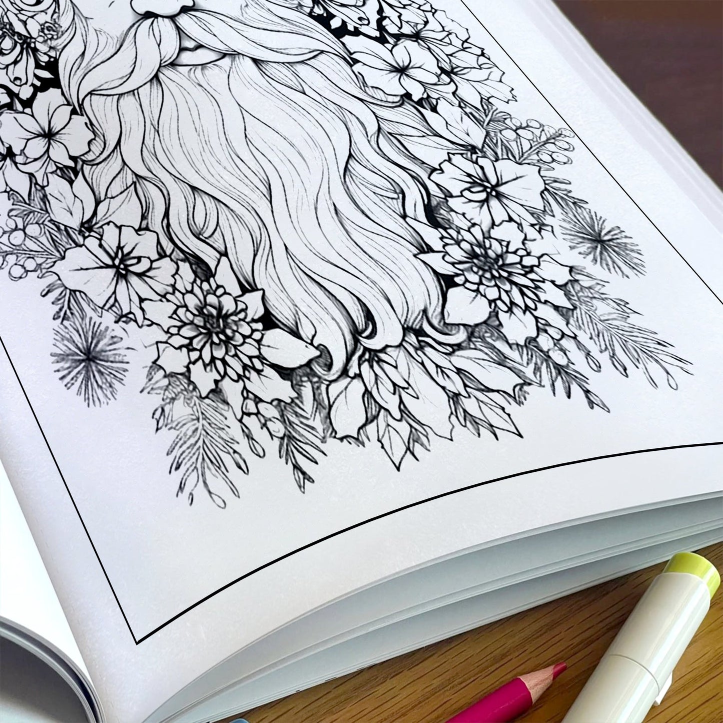 Jolly Santa Garden Coloring Pages – 48 Pages – Christmas Flowers, Santa Art, Holiday Vibes – For Adults