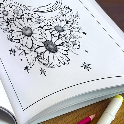 Moonlit Garden Dreams Coloring Pages – 48 Floral & Celestial Designs for Adults