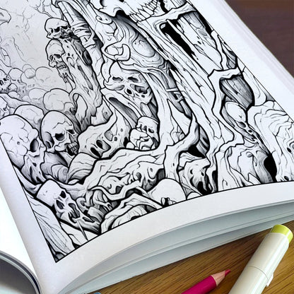 Whispers of the Dead Coloring Pages – 48 Gothic Skull Designs – For Adults