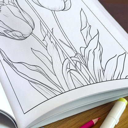 Tulip Serenity Coloring Pages – 48 Pages – Floral Art, Elegant Tulips, Botanical Designs – For Adults