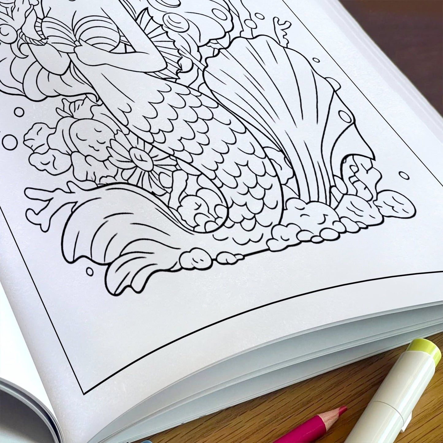 Kawaii Mermaid Magic Coloring Pages – 48 Pages – Cute Ocean, Mermaid, and Sea Life Designs – For Kids