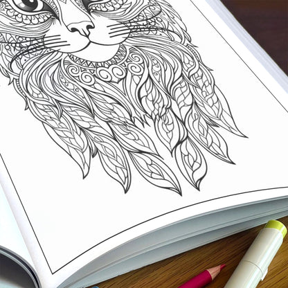 Mystic Cats – Mandala Coloring Pages – 48 Pages – Intricate Feline Patterns, Stress-Relieving Designs – For Adults