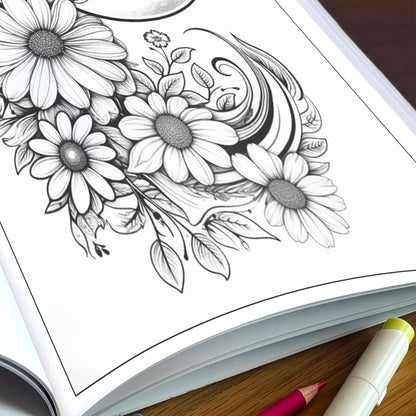Lunar Blossoms – Flower and Moon Coloring Pages – 48 Pages – Ethereal, Dreamy, Celestial Floral Scenes – For Adults