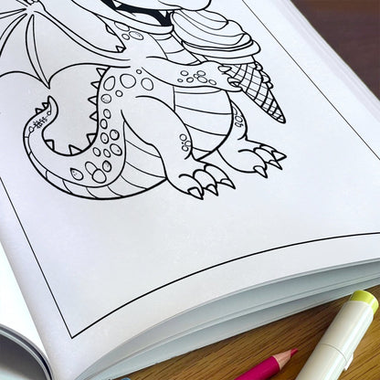 Magical Dino World Coloring Pages – 48 Pages – Cute Dinosaur Adventures, Bath Time and Magic Scenes – For Kids