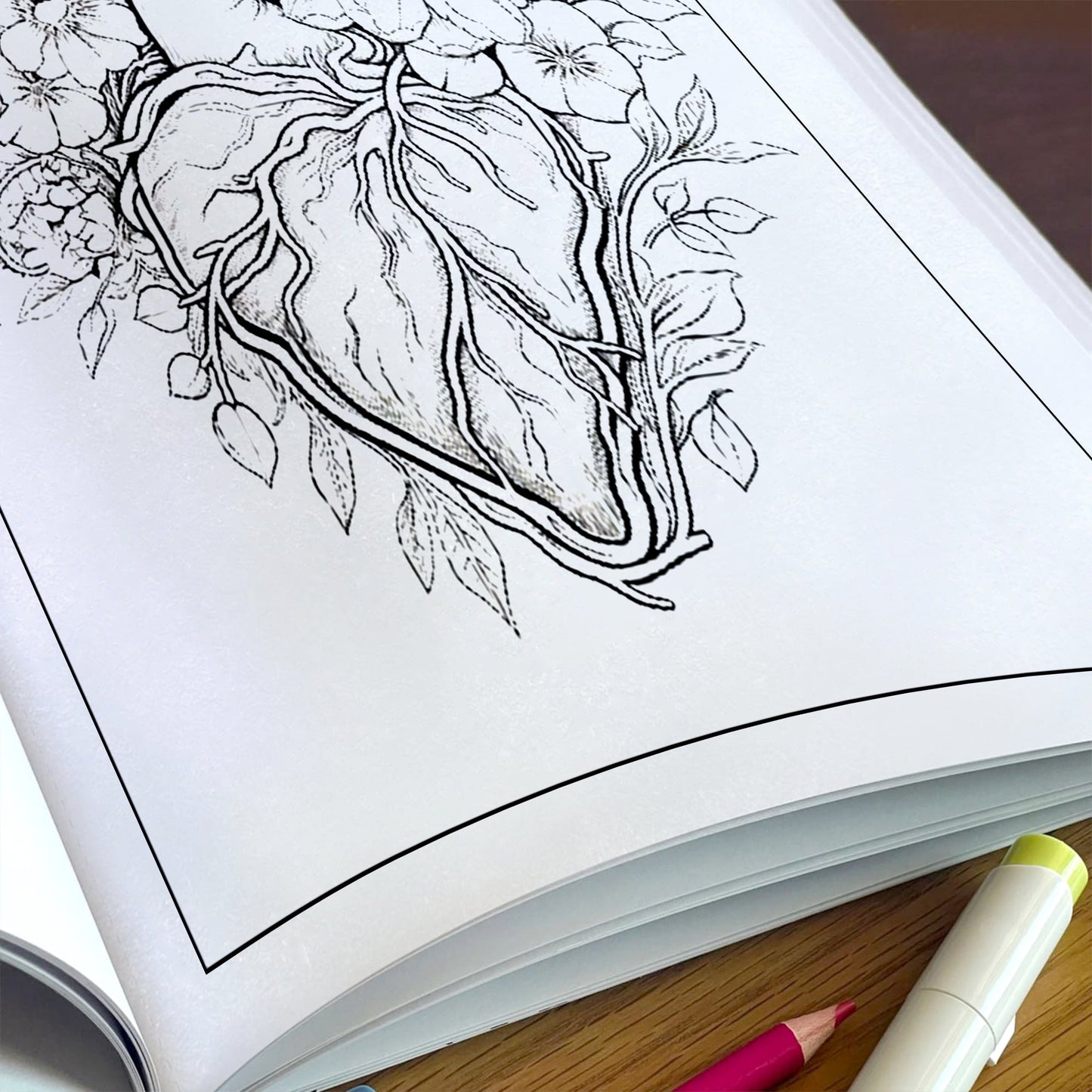 Botanical Heart Coloring Pages – 48 Pages – Beautiful Flowers, Vines, Nature – For Adults