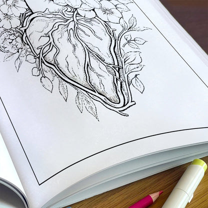 Botanical Heart Coloring Pages – 48 Pages – Beautiful Flowers, Vines, Nature – For Adults