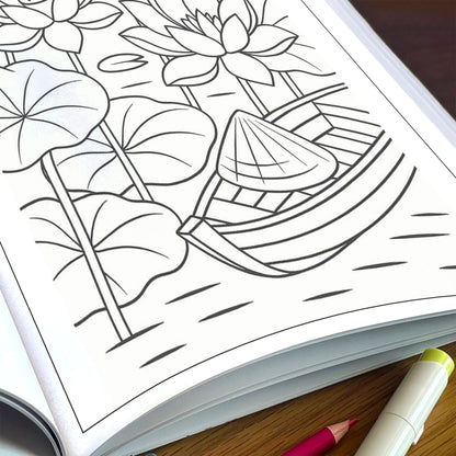 Global Blooms – Flower Coloring Pages – 48 Pages – Iconic Blossoms from Japan, Vietnam, Holland & More – For Adults