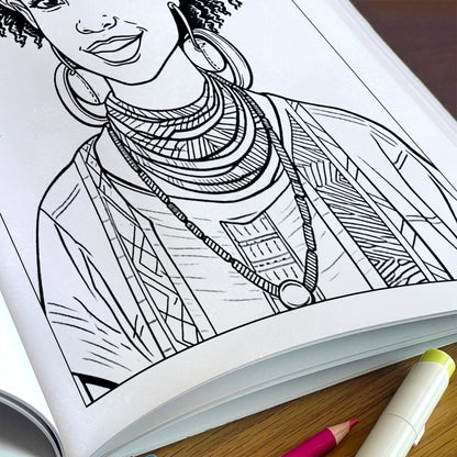 Black Beauty Blooms Coloring Pages – 48 Elegant Portraits of Black Girls for Adults