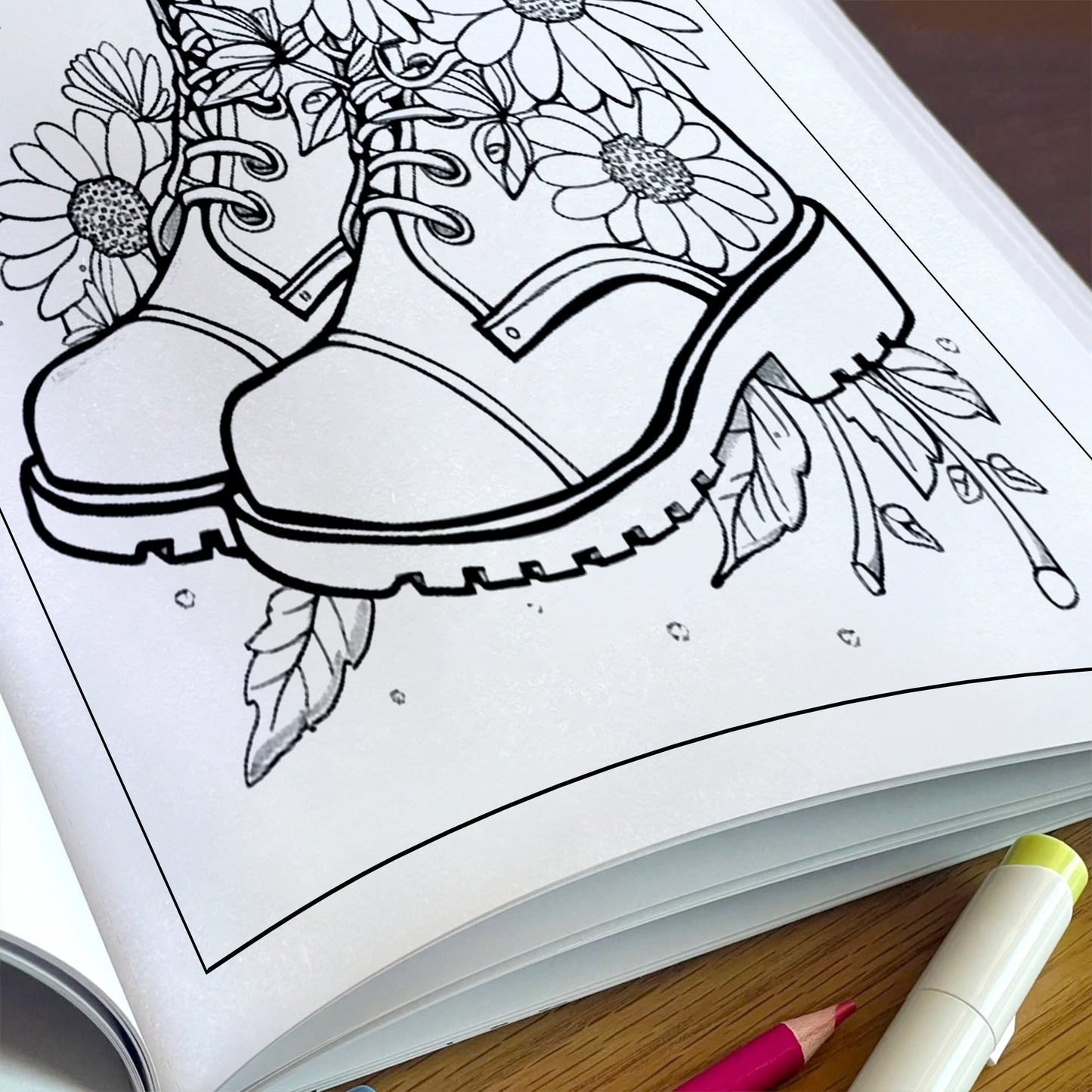 Daisy Steps Coloring Pages – 48 Charming Flower & Boot Illustrations for Adults