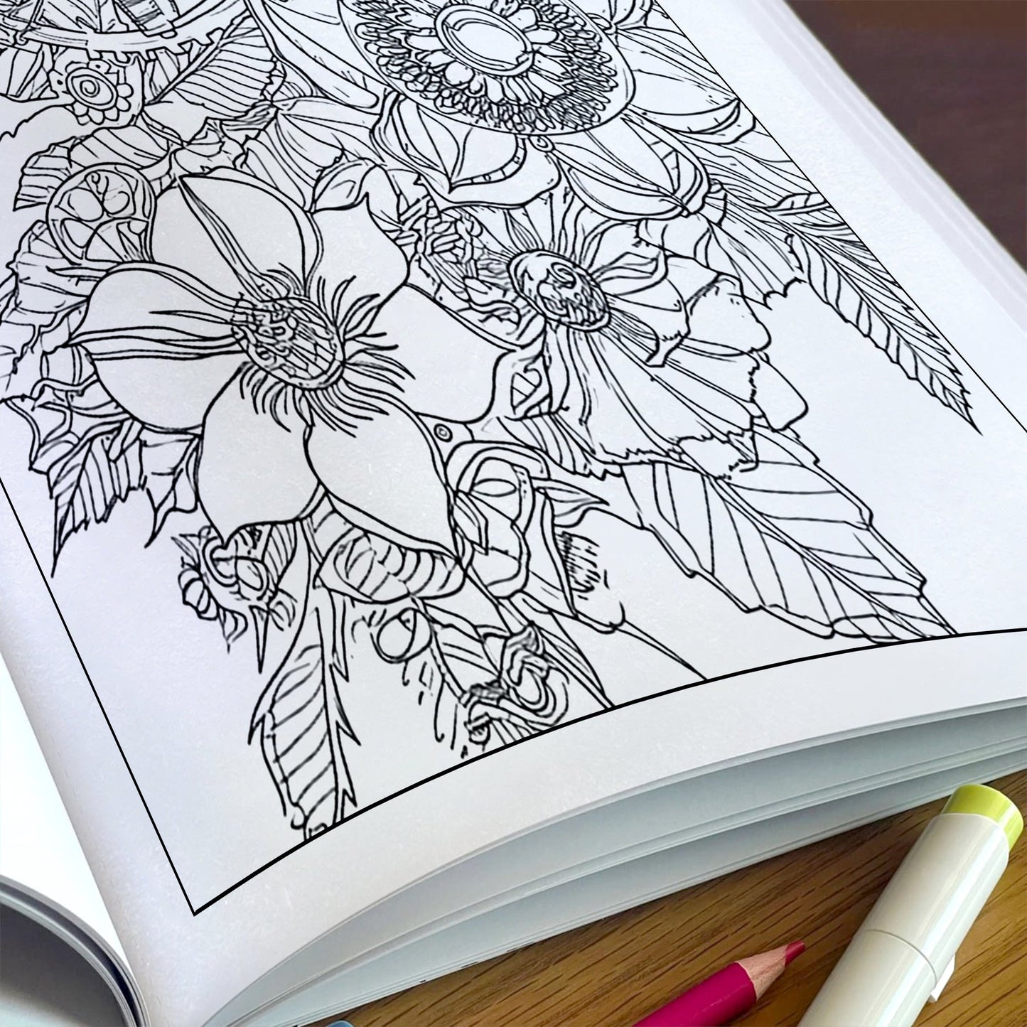 Steampunk Blooms Coloring Pages – 48 Pages – Floral Gears, Mechanical Flowers, Intricate Design – For Adults