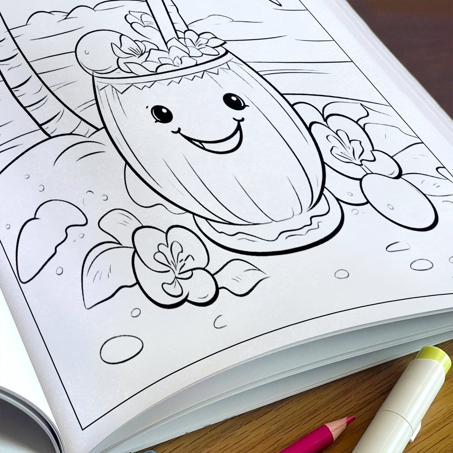 Tropical Whispers of Hawaii Coloring Pages – 48 Serene Island Scenes with Flamingos, Coconuts, and Cats – For Adults