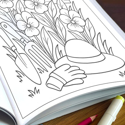 Backyard Bloomscapes – Flower Coloring Pages – 48 Pages – Cozy Gardens, Tulips, Roses, Birdhouses – For Adults