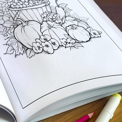 Pumpkin Bloom Delight Coloring Pages – 48 Pages – Pumpkins, Autumn Flowers, Harvest Garden Designs – For Adults