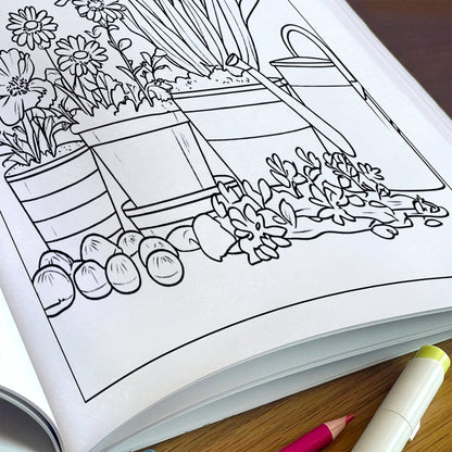 Blooming Garden Paths Coloring Pages– 48 Pages – Beautiful Flowers, Stone Paths, Wooden Fence – For Adults
