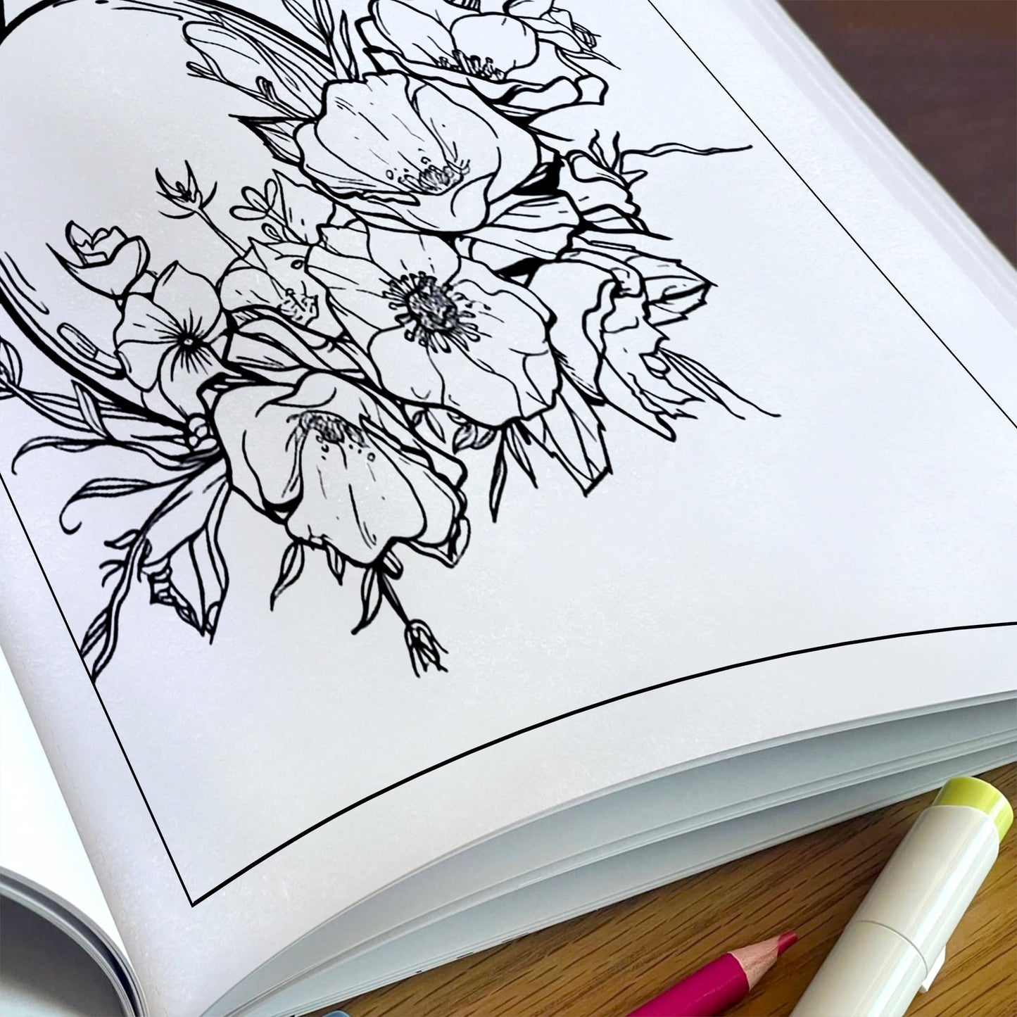 Midnight Blossoms Coloring Pages – 48 Pages – Enchanted Flowers, Starry Sky, Moonlit Scenes – For Adults