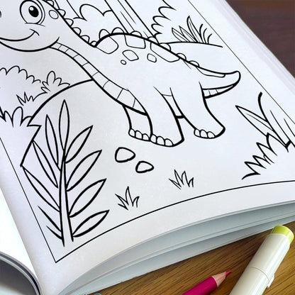 Forest Dino Friends – Fun Dinosaur Coloring Pages – 48 Pages – Jungle, Cute Dinosaurs, Simple Line Art – For Kids