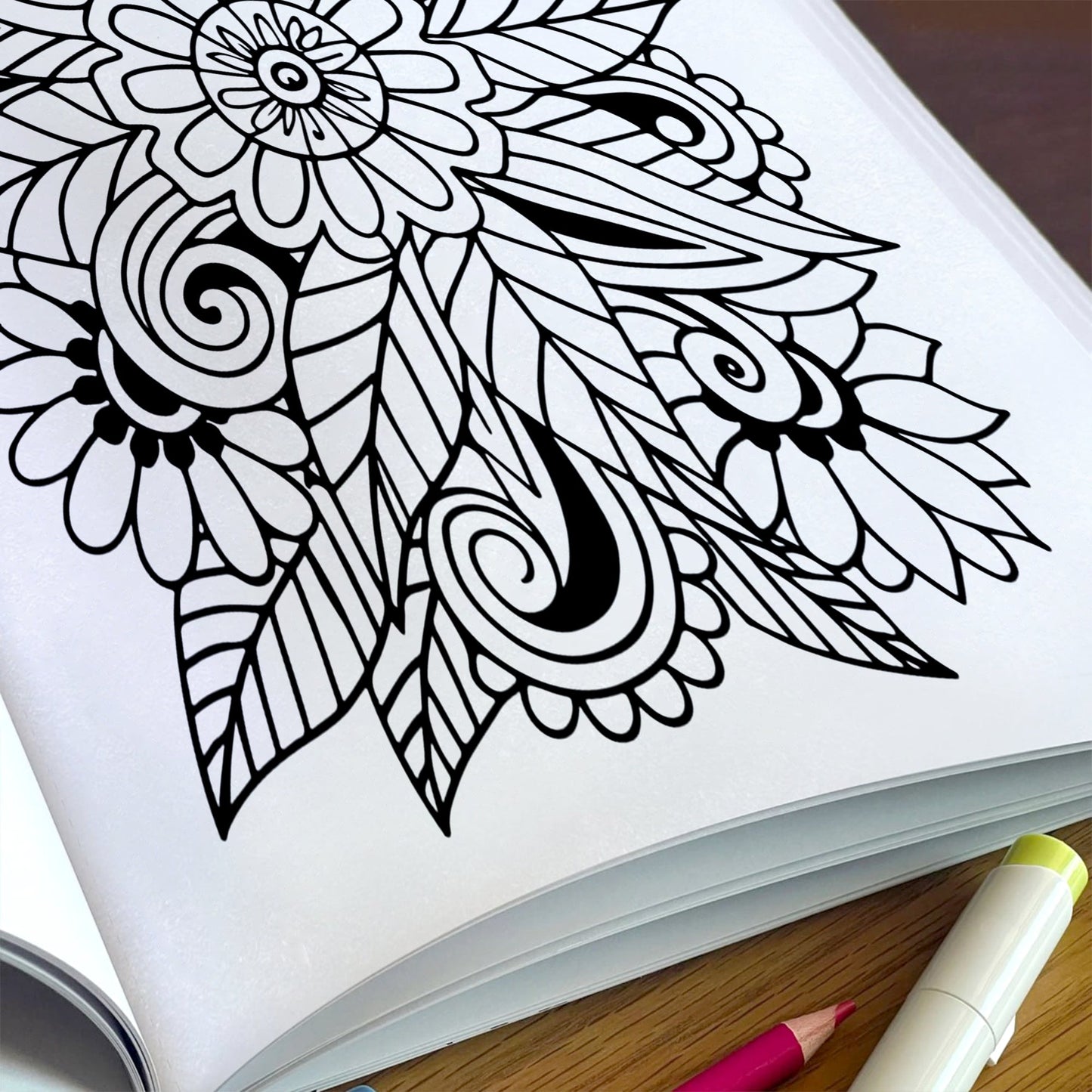 Floral Tangles – Flowers Zentangle Coloring Pages – 48 Pages – Abstract, Relaxing, Intricate Line Art – For Adults