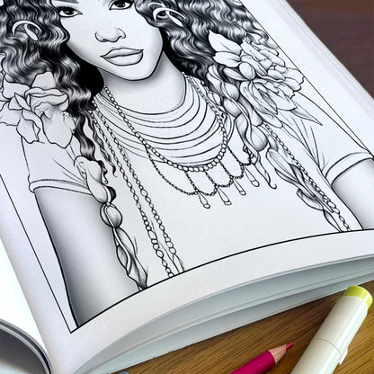 Bold & Beautiful Coloring Pages – 48 Confident Black Girl Portraits for Adults