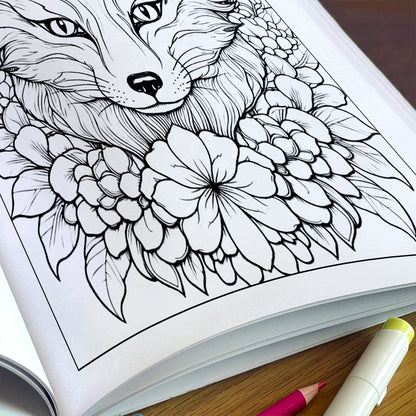 Blooming Fox Coloring Pages – 48 Pages – Charming Foxes, Floral Harmony, Forest Designs – For Adults