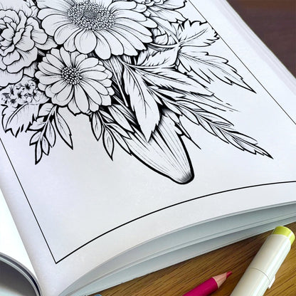 Blooming Bouquet Floral Coloring Pages – 48 Pages – Beautiful Flower Arrangements – For Adults