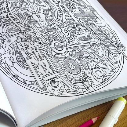 Gears and Pipes Mandala Coloring Pages – 48 Steampunk Machine Patterns for Adults