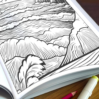 Waves of Hawaii Coloring Pages - 48 Sunrise Coast Scenes for Adults