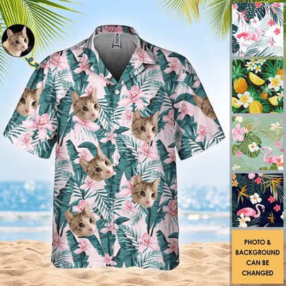 Upload Photo Cat - Custom Aloha Hawaiian Shirt - Personalized Gifts for Summer Vacation Trips & Beachwear