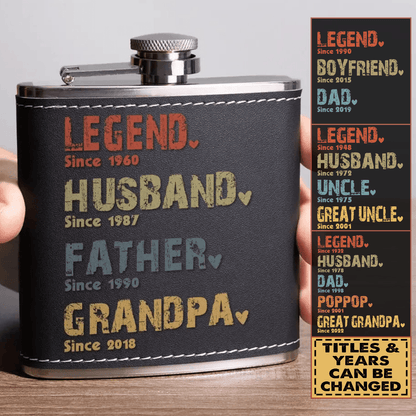 The Amazing Journey Of A Man - Personalized Custom Year Leather Hip Flask - Father's Day Gift for Family Members Grandpa, Dad, Boyfriend, Husband, Uncle